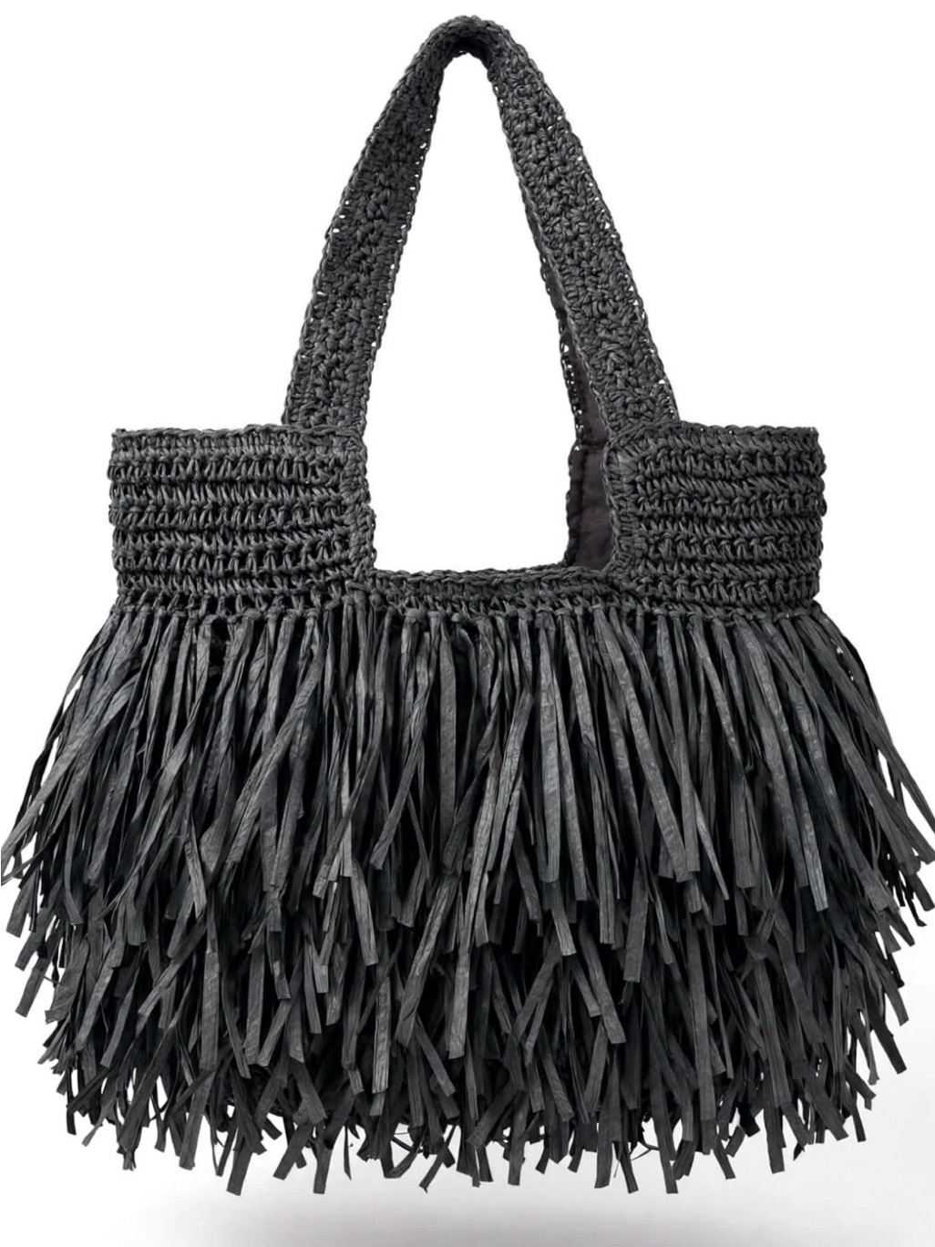Black Fringe Crochet Tote Bag - Unbranded